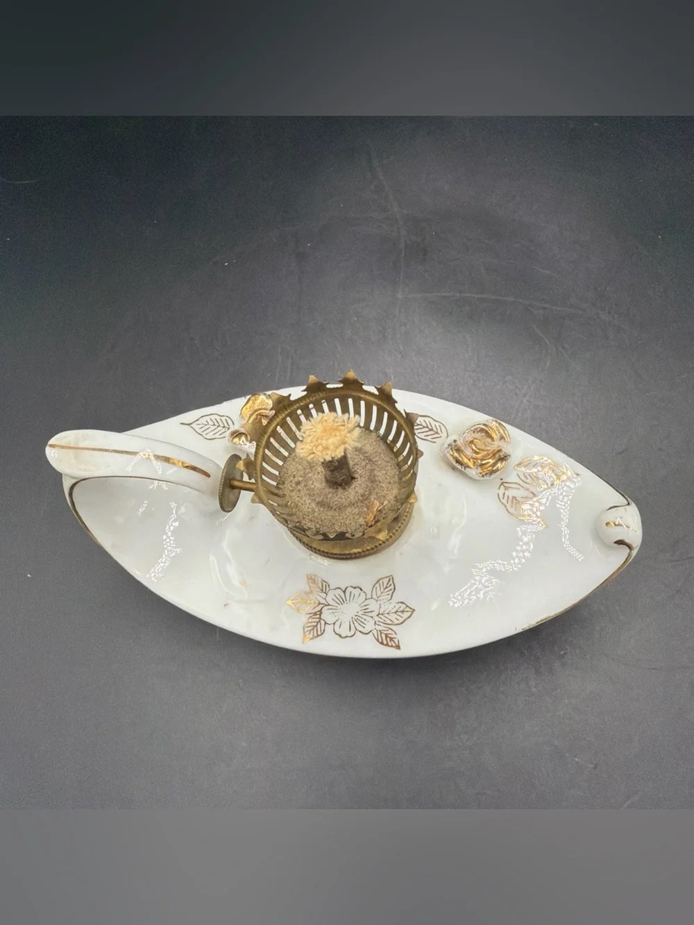 Vintage Mini 1 Handle Ceramic Porcelain Genie Oil Lamp 6 3/4
